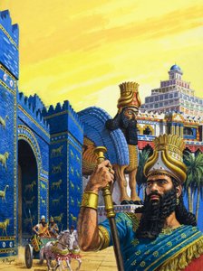 Babylon de Machtige (gouache op papier) door Roger Payne
