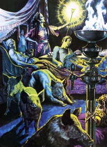 Circe verandert de zeelieden in varkens door Roger Payne