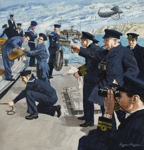 Winston Churchill (1874-1965) in marinescène (gouache op papier) door Roger Payne