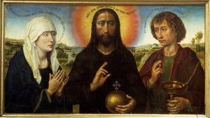 Christus Verlosser tussen de Maagd en Sint Jan de Evangelist, het zogenaamde Braque-drieluik. Schilderij door Rogier (Roger) Van Der Weyden (1400 - 1464)