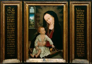 Salve Regina (Salve, O Koningin, katholiek gebed), voorstelling van de Maagd en Kind met een peer door Rogier van der Weyden