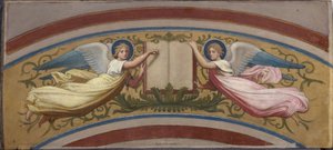 Schets voor de Saint-François-Xavier kerk: Het boek van de Evangeliën ondersteund door twee engelen door Romain Cazes