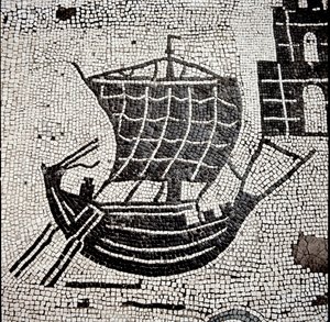Een schip in de haven van Ostia door Roman