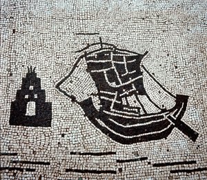 Een schip in de haven van Ostia (mozaïek) door Roman
