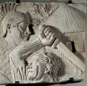 Kunst van het oude Rome: Barbaar vecht met een Romeinse legionair