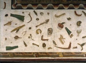 “Asarotos” (Ongeveegde vloer) Fragmenten van mozaïek, gesigneerd door Harakliton uit Rome, 2e eeuw na Christus