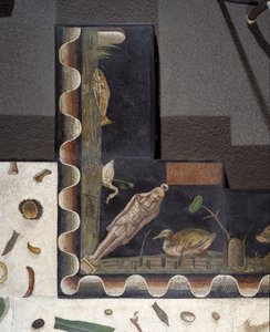 “Asarotos” (Ongeveegde vloer) Fragmenten van mozaïek, gesigneerd door Harakliton uit Rome, 2e eeuw na Christus