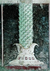 Basis van een kolom in de stijl van een palmboomstam, detail van een tablinium versierd met Egyptische stijl schilderijen, c.27-14 v.Chr. door Roman