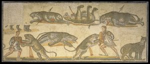 Strijd tussen gladiatoren en wilde katten