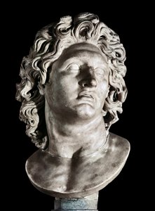 Buste van Alexander de Grote (356-323 v.Chr.), koning van Macedonië en veroveraar van Perzië. Romeinse kopie van een Grieks origineel, 3e-2e eeuw v.Chr. (marmer) door Roman