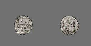 Denarius met afbeelding van een Galerij door Roman