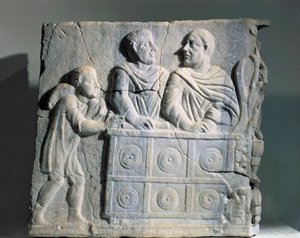 Fragment van sarcofaag met geldwisselaar, uit Rome, Viale del Re