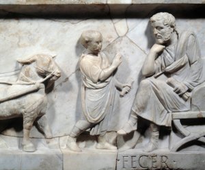 Fragment van de sarcofaag van Marcus Cornelius Statius (detail) door Roman
