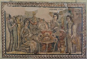 Funerair Symposium, uit de necropolis van Antiochië, laat 4e eeuw na Christus (mozaïek) door Roman