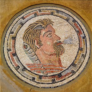 Hoofd van een man, Romeins mozaïek uit het Huis van Orpheus, 3e eeuw na Christus door Roman