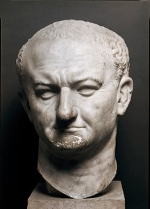 Hoofd van de Romeinse keizer Vespasianus (Vespasianus of Vespasiano, 9-79 na Chr.) - Marmeren sculptuur, Hoogte 40 cm - Rome, Museo Nazionale Romano door Roman