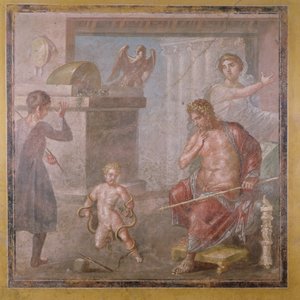 Hercules die de slangen wurgt als kind, Casa dei Vettii, c.50-79 AD door Roman