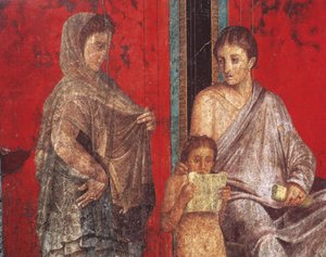 Inwijdingsrituelen van de cultus van Dionysus, fresco uit de Villa Dei Mysteri door Roman