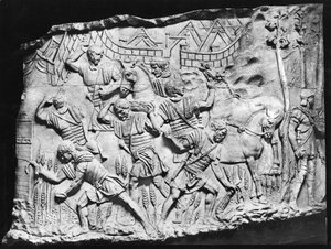 Legioensoldaten die gerst plukken, een afgietsel van Trajans Zuil, 110-113 AD