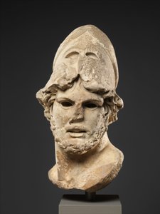 Marmeren hoofd van een Griekse generaal, c.100 na Christus (marmer, pentelisch) door Roman
