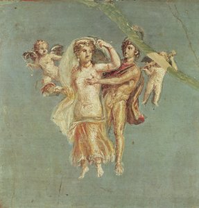 Mars en Venus met cherubijnen op een blauwe achtergrond, uit Herculaneum door Roman