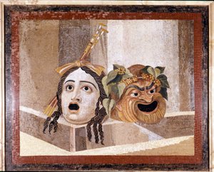 Masker van het Romeinse theater. Mozaïek uit de 2e eeuw na Christus. Uit de Baden van Decius op de Aventijn, Rome. Musei Capitolini, Rome door Roman