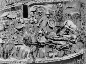 Wonderbaarlijke regen, detail van de zuil van Marcus Aurelius, AD 180-196 door Roman