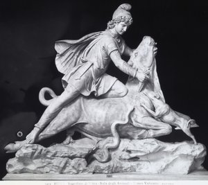 Mithras doodt de stier, de representatie van de Mithraïsche cultus door Roman
