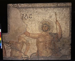 Mozaïek uit het Huis van Menander met Zeus, 3e - 4e eeuw (kalksteen en marmer tesserae) door Roman