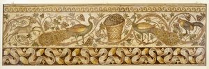 Mozaïek van een wijnrankrand met pauwen, Antiochië, 526-540