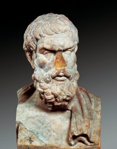 Portret van Epicurus (341-ca. 270 v.Chr.), Griekse filosoof, ca. 100-150 n.Chr. (marmeren buste) door Roman