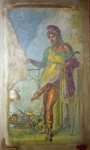 Priapus, uit het Casa dei Vettii (Huis van de Vettii) c.50-79 n.Chr. (fresco) door Roman
