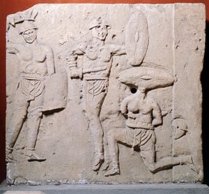 Reliëf met gladiatorenscène uit het gebied Due Madonne, Bologna, Romeinse beschaving