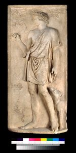 Reliëf van Antinous als Dionysos of Silvanus, druiven oogstend