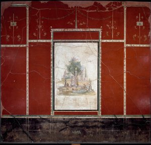 Romeinse kunst: Bucolisch en heilig landschap. Fresco toegeschreven aan de meester van Amando. Uit Boscotrecase, villa van Agrippa Postumus. 1e eeuw. Nationaal Archeologisch Museum, Napels door Roman