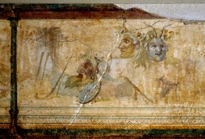 Romeinse kunst: Stilleven met theatermaskers (detail) door Roman