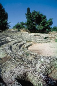 Romeinse overblijfselen van Pollentia, detail van amfitheater, Alcudia, Mallorca, Spanje