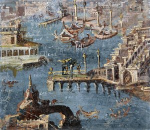 Romeinse kunst: landschap met een haven vaak geïdentificeerd als Pozzuoli