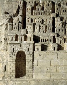 Romeinse kunst: laag reliëf dat een stad voorstelt. 2e eeuw n.Chr. (laag reliëf) door Roman