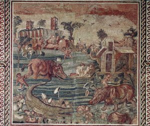 Romeinse kunst: Nijl landschap mozaïek van een villa op de Aventijn heuvel, Rome 1e-2e eeuw