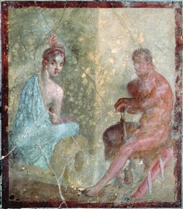 Zittend paar, Pompeii, Italië (fresco)