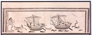 Schepen naderen een haven door Roman