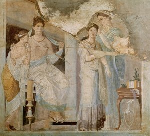 Slaaf die het haar van een meisje kamt, Herculaneum, Derde Stijl
