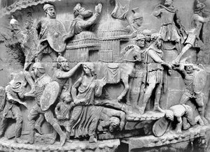De keizer arriveert in een dorp terwijl het wordt geplunderd (detail) door Roman