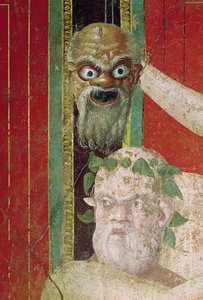 Het Hoofd van de Oude Silenus, Boven een Silenusmasker, Oostmuur, Oecus 5, 60-50 v.Chr.