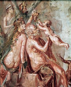 De jeugd van Dionysus met Satyr en Silene (fresco)