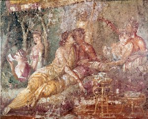 Triclinium, kussend paar (fresco)