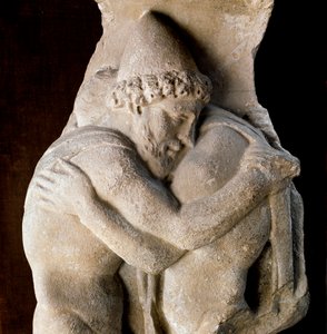 Odysseus vindt Achilles tussen de dochters van Lycomedes. Fragment van een marmeren sarcofaag, 2e eeuw n.Chr. Rome, Museo Barracco