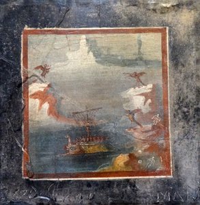 Odysseus weerstaat de liederen van de Sirenen (fresco) door Roman
