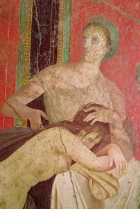 Vrouw troost de ingewijde, Zuidmuur, Oecus 5, 60-50 v.Chr. (detail)